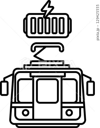 A black and white drawing of a train with a battery on top of it A black and white drawing of a train with a battery on top of it 129425555