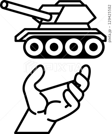 A hand is holding a toy tank 129425582