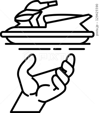 A hand is holding a plate with a plate of food on top of a boat 129425590