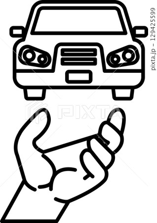 A car is being held up by a hand A car is being held up by a hand 129425599