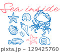 Vector hand drawn composition of outline sea creatures 129425760