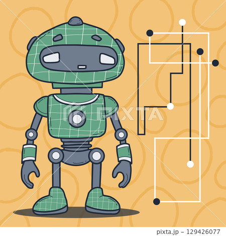 Futuristic Green Robot. Virtual Technology Assistant. Vector illustration. Technology Avatar character for tech support, security, chatbot projects, design. Not AI. 129426077