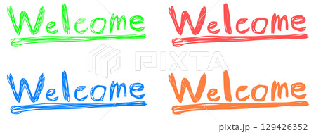 歓迎を英語で手描き風に書いたwelcome文字イラスト 歓迎を英語で手描き風に書いたwelcome文字イラスト 129426352