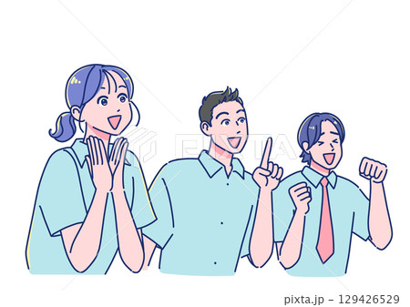 斜め上を見て感激するアニメ調の男女生徒 斜め上を見て感激するアニメ調の男女生徒 129426529