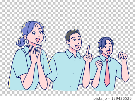 斜め上を見て感激するアニメ調の男女生徒 斜め上を見て感激するアニメ調の男女生徒 129426529