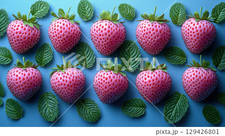 Ripe red strawberries piled in rustic corrugated blue container with vintage texture, captured in natural soft light with concrete background. Ripe red strawberries piled in rustic corrugated blue container with vintage texture, captured in natural soft light with concrete background. 129426801