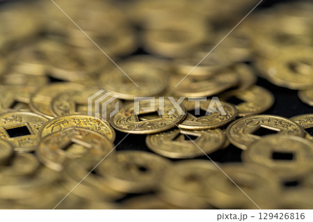 antique coins, feng shui coins isolated 129426816