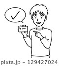 カードで決済をする若い男性の線画イラスト 129427024