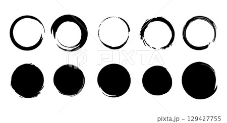 Black grunge round shapes. Brush strokes frames elements, frames for design. Vector isolated on white background. Black grunge round shapes. Brush strokes frames elements, frames for design. Vector isolated on white background. 129427755
