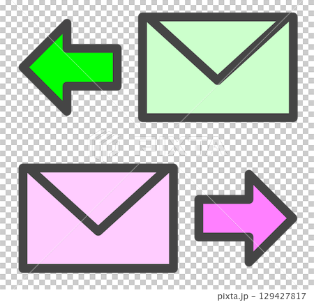 Illustration of icons for sending and receiving text and notifications via email Illustration of icons for sending and receiving text and notifications via email 129427817