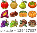 秋の味覚のドット絵ピクトグラム素材 Vol.1（果物・野菜・きのこ等12点） 129427837