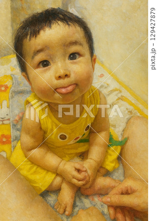 お座りする赤ちゃん お座りする赤ちゃん 129427879