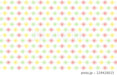 赤、黄色、緑の菊菱文様のフレームが並ぶ模様 129428015