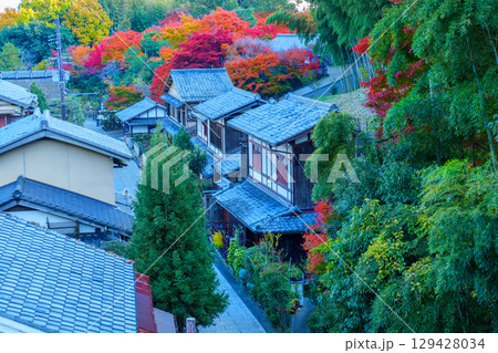鮮やかな紅葉の奥嵯峨 鳥居本 鮮やかな紅葉の奥嵯峨 鳥居本 129428034