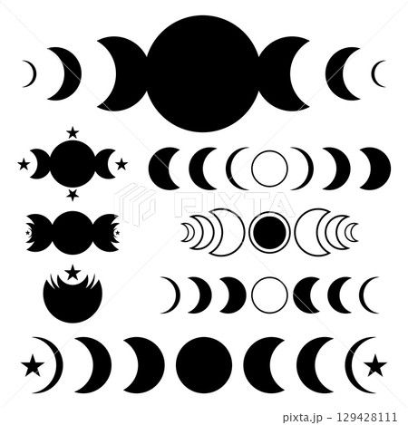 Moon phases flat icons set illustrations isolated on white background. 129428111
