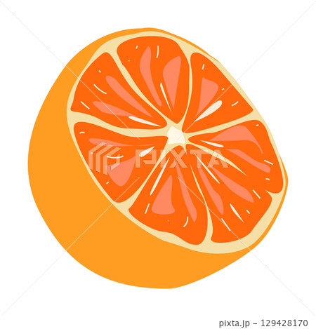 Sliced orange showing juicy fruit segments 129428170