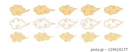 Chinese gold element clouds set 129428177