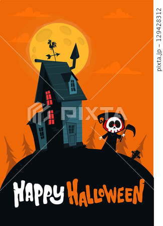 Cartoon Halloween Haunted house background Cartoon Halloween Haunted house background 129428312