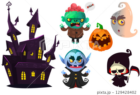 Cartoon set of Halloween characters design. Vector illustration 129428402