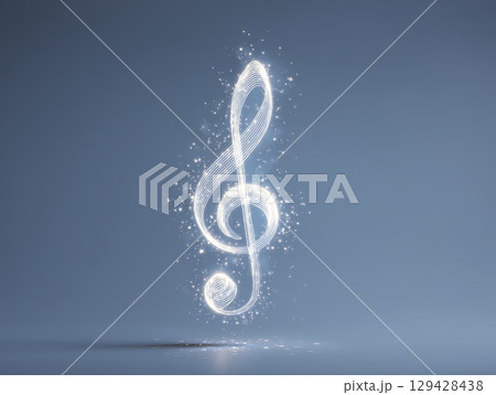 Glowing treble clef luminous musical note represents music melody harmony. Sparkle and light create this abstract symbol inspiring feelings of creativity joy artistic expression 129428438