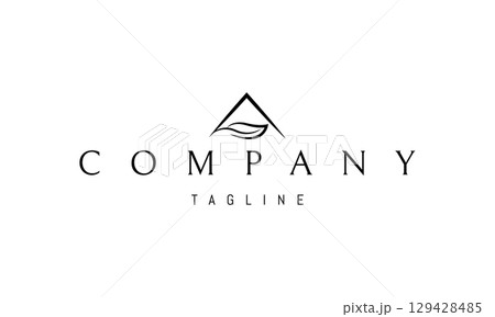 A vector logo featuring an abstract image a mountain with a leaf shaped like a wave, blending nature, growth, and fluid motion. 129428485