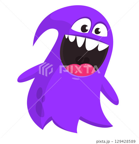 Cartoon cute ghost monster with funny excited face expression waving hands Cartoon cute ghost monster with funny excited face expression waving hands 129428589