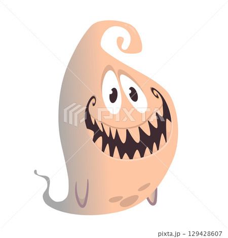 Cartoon cute ghost monster with funny excited face expression waving hands 129428607