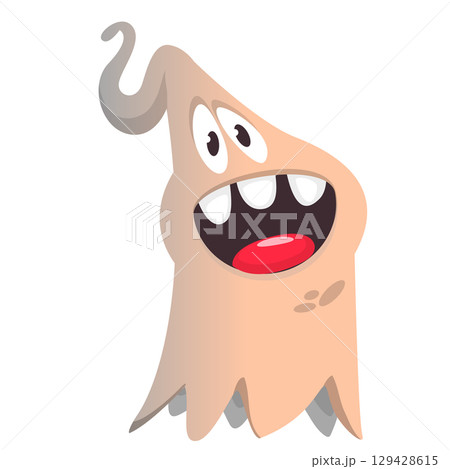 Cartoon cute ghost monster with funny excited face expression waving hands Cartoon cute ghost monster with funny excited face expression waving hands 129428615