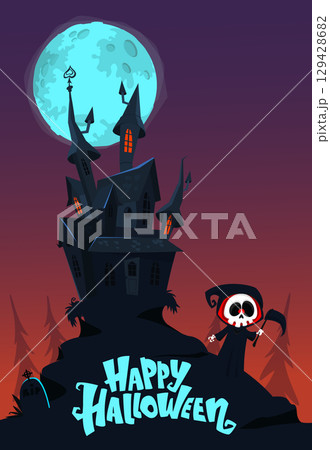 Cartoon Halloween Haunted house background 129428682