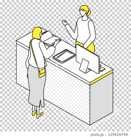 女接待員與女訪客之間的對話插圖 129428749