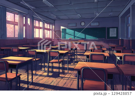 明るい教室の風景と影の演出 129428857