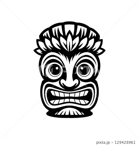 Tiki totem mask, Hawaiian indigenous vintage ritual mack.  Hawaiian totems made wood and stone for bars and resorts for paradise holidays. Vector illustration Tiki totem mask, Hawaiian indigenous vintage ritual mack.  Hawaiian totems made wood and stone for bars and resorts for paradise holidays. Vector illustration 129428961