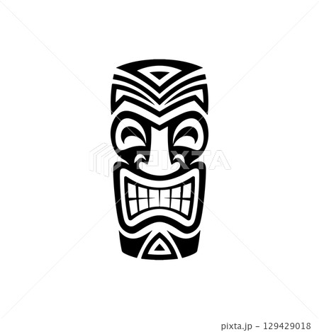 Tiki totem mask, Hawaiian indigenous vintage ritual mack.  Hawaiian totems made wood and stone for bars and resorts for paradise holidays. Vector illustration 129429018