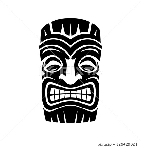 Tiki totem mask, Hawaiian indigenous vintage ritual mack. Hawaiian totems made wood and stone for bars and resorts for paradise holidays. Vector illustration Tiki totem mask, Hawaiian indigenous vintage ritual mack. Hawaiian totems made wood and stone for bars and resorts for paradise holidays. Vector illustration 129429021
