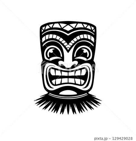 Tiki totem mask, Hawaiian indigenous vintage ritual mack. Hawaiian totems made wood and stone for bars and resorts for paradise holidays. Vector illustration Tiki totem mask, Hawaiian indigenous vintage ritual mack. Hawaiian totems made wood and stone for bars and resorts for paradise holidays. Vector illustration 129429028