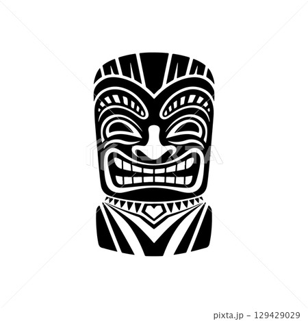 Tiki totem mask, Hawaiian indigenous vintage ritual mack.  Hawaiian totems made wood and stone for bars and resorts for paradise holidays. Vector illustration 129429029