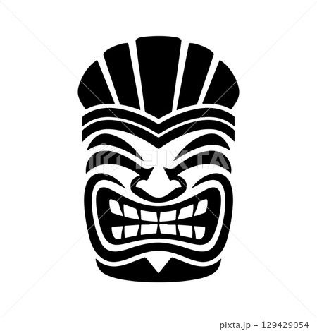 Tiki totem mask, Hawaiian indigenous vintage ritual mack. Hawaiian totems made wood and stone for bars and resorts for paradise holidays. Vector illustration Tiki totem mask, Hawaiian indigenous vintage ritual mack. Hawaiian totems made wood and stone for bars and resorts for paradise holidays. Vector illustration 129429054