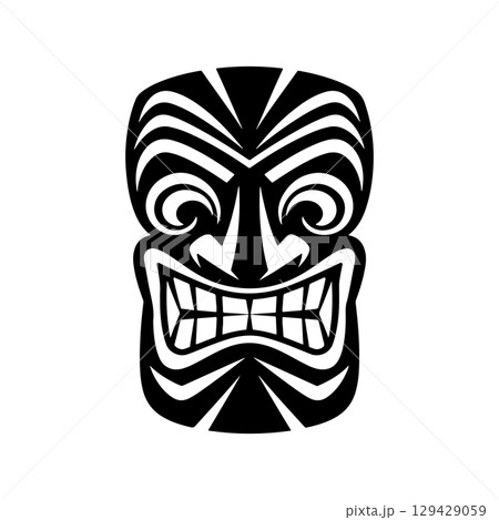 Tiki totem mask, Hawaiian indigenous vintage ritual mack.  Hawaiian totems made wood and stone for bars and resorts for paradise holidays. Vector illustration Tiki totem mask, Hawaiian indigenous vintage ritual mack.  Hawaiian totems made wood and stone for bars and resorts for paradise holidays. Vector illustration 129429059