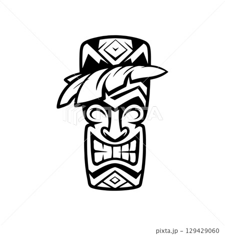 Tiki totem mask, Hawaiian indigenous vintage ritual mack.  Hawaiian totems made wood and stone for bars and resorts for paradise holidays. Vector illustration 129429060