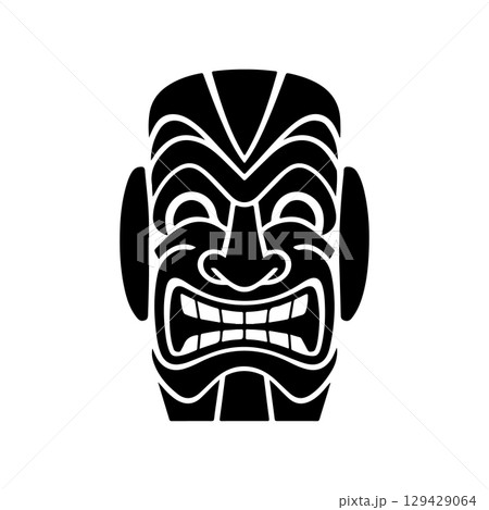 Tiki totem mask, Hawaiian indigenous vintage ritual mack. Hawaiian totems made wood and stone for bars and resorts for paradise holidays. Vector illustration Tiki totem mask, Hawaiian indigenous vintage ritual mack. Hawaiian totems made wood and stone for bars and resorts for paradise holidays. Vector illustration 129429064