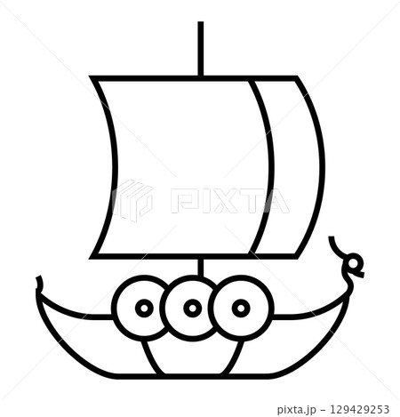 Viking ship line icon. Drakkar sign. Vector isolated on white background. Viking ship line icon. Drakkar sign. Vector isolated on white background. 129429253