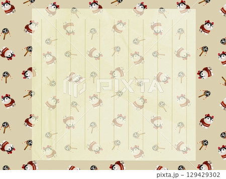 犬調子とでんでん太鼓　便箋　ベージュ　 129429302