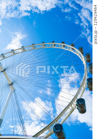 青空に映えるシンガポールフライヤーの部分構図 129429464