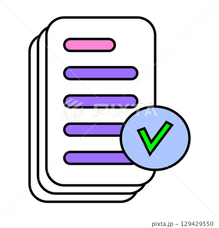 Documents icon. Business icon. Confirmed or approved document. Linear style pictogram vector isolated on background. Documents icon. Business icon. Confirmed or approved document. Linear style pictogram vector isolated on background. 129429550