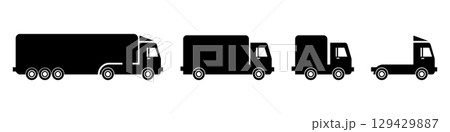Truck black icon set. Cargo truck icons. Delivery symbols. Vector illustration isolated on white background. Truck black icon set. Cargo truck icons. Delivery symbols. Vector illustration isolated on white background. 129429887