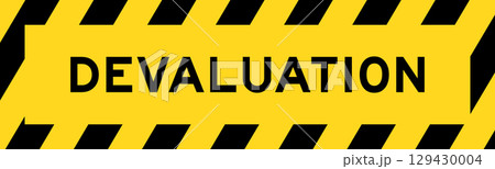 Yellow and black color with line striped label banner with word devaluation 129430004