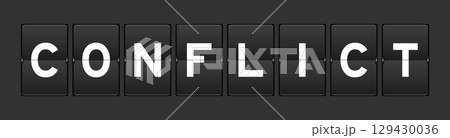 Black color analog flip board with word conflict on gray background 129430036
