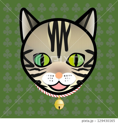首に鈴をつけた猫の顔のイラスト 129430165