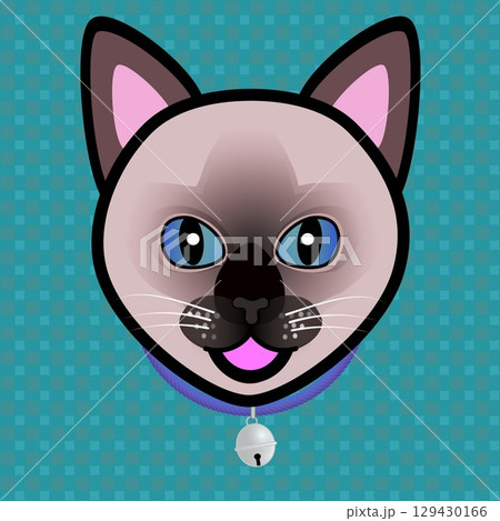 首に鈴をつけた猫の顔のイラスト 129430166