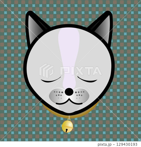 首に鈴をつけた猫の顔のイラスト 129430193